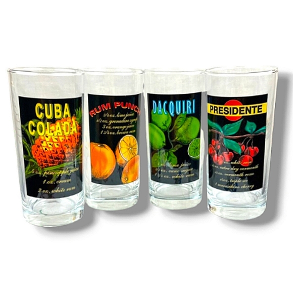 Tiki Retro Style Havana 14 oz High Ball Glasses - Picture 1 of 6